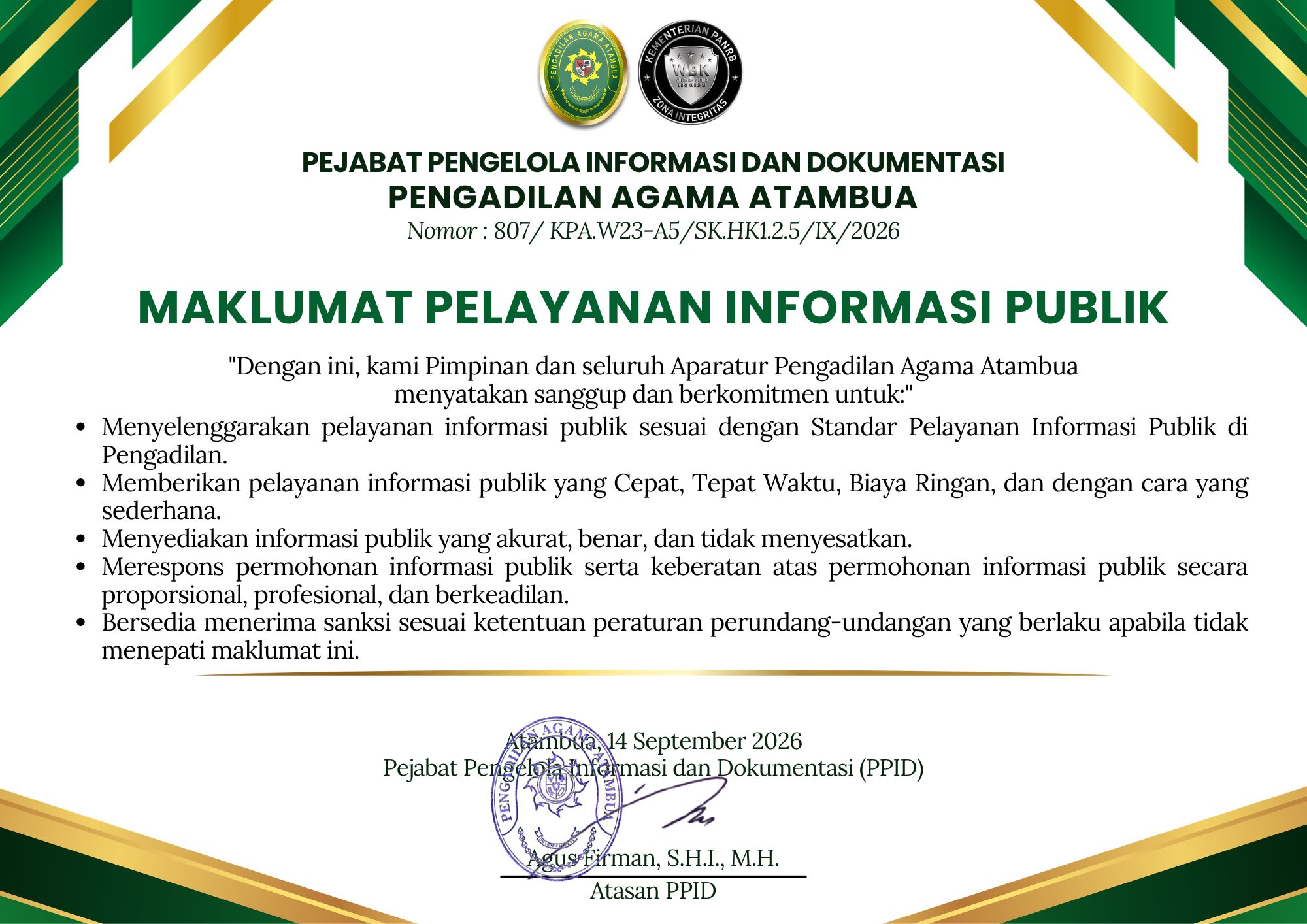 Maklumat Pelayanan Informasi Publik